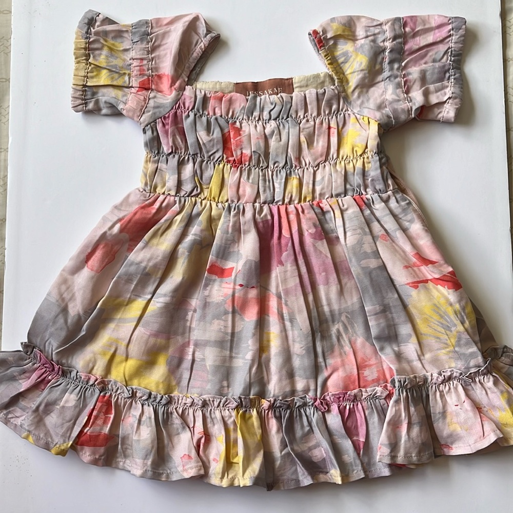 JessaKae Watercolor/Kaleidoscope Dress Mini Ruffle Bottom Like New, Size12-18 M
